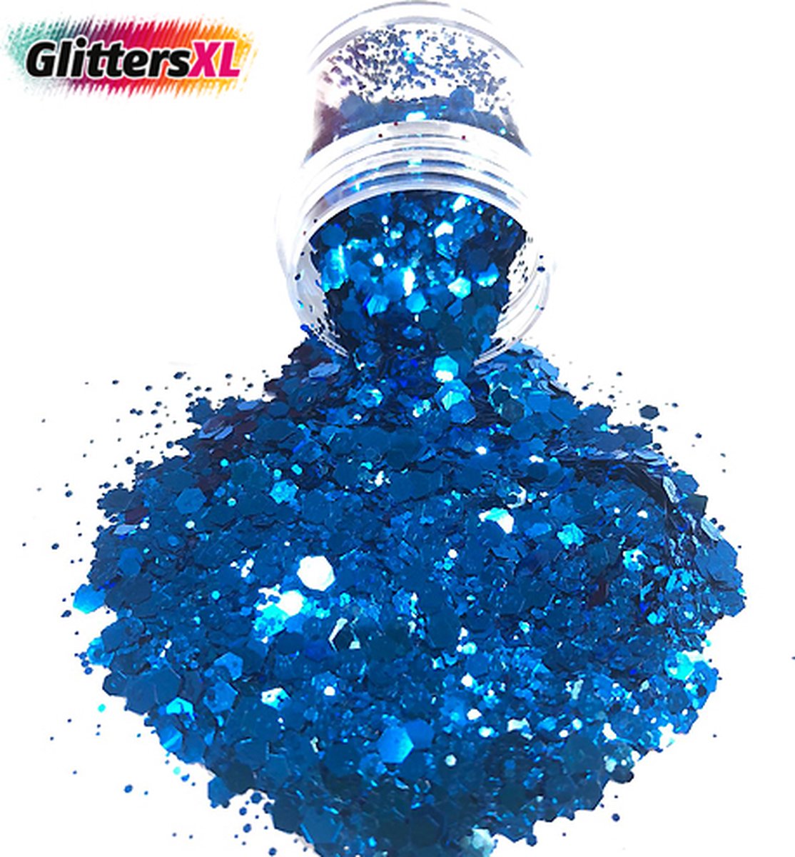 GlittersXL - Chunky Glitters (Blauw) (Volume 8g) [Festival Makeup Gezicht Lichaam - Face Body Glitter - Biologisch afbreekbaar - Versiering Dames Volwassen Kinderen]